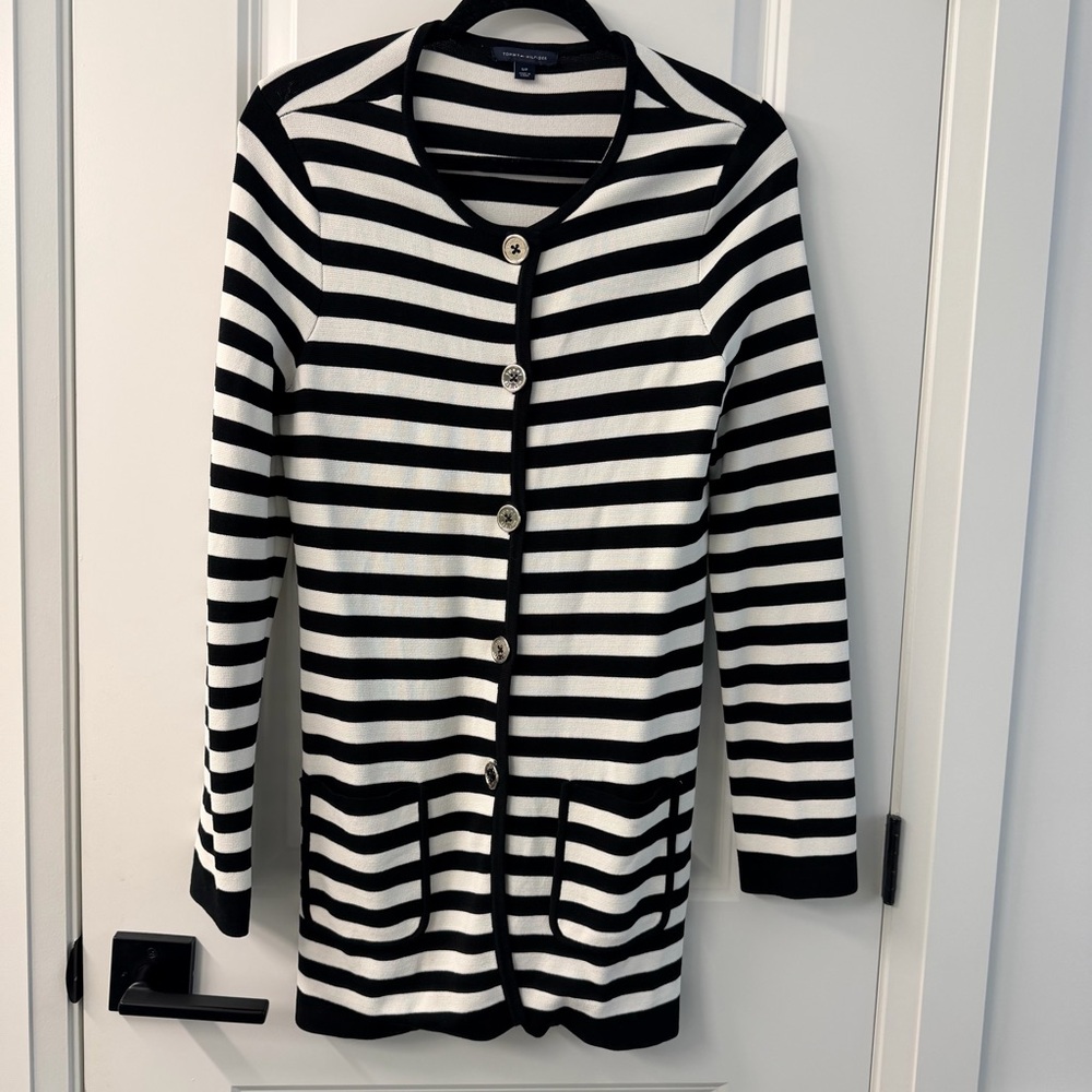 Tommy Hilfiger Black and White Striped Sweater